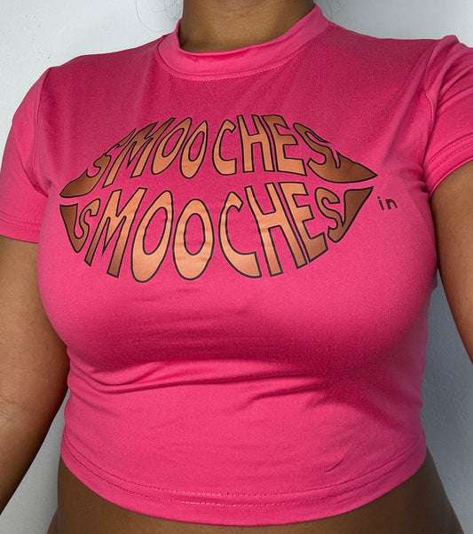 Smooches Logo Crop Tee (Hot Pink & Mocha)