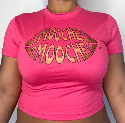 Smooches Logo Crop Tee (Hot Pink & Mocha)